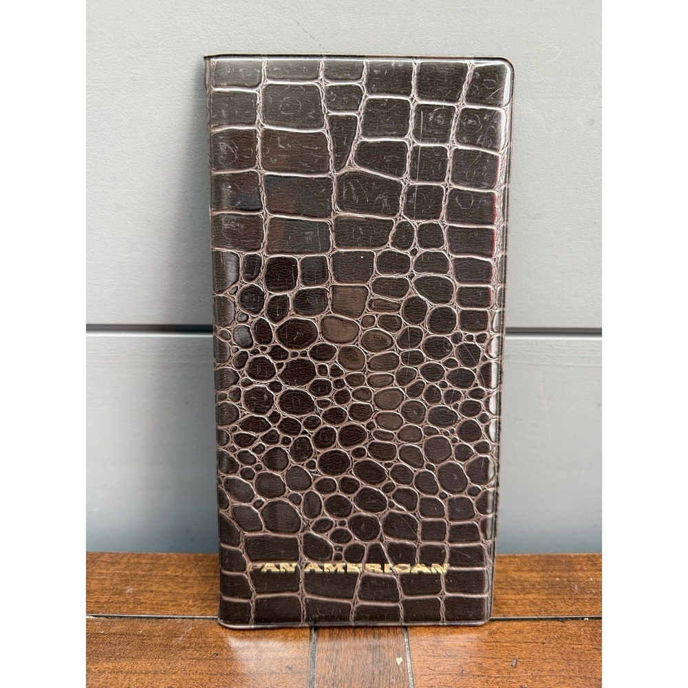 Vtg Pan American Airlines Brown Vegan Alligator Ticket Holder Folder Made in USA